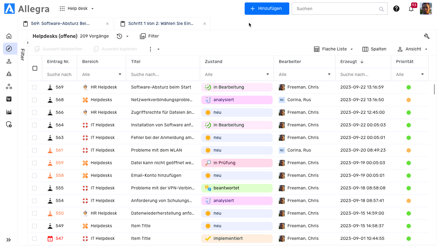 Service management with Allegra
