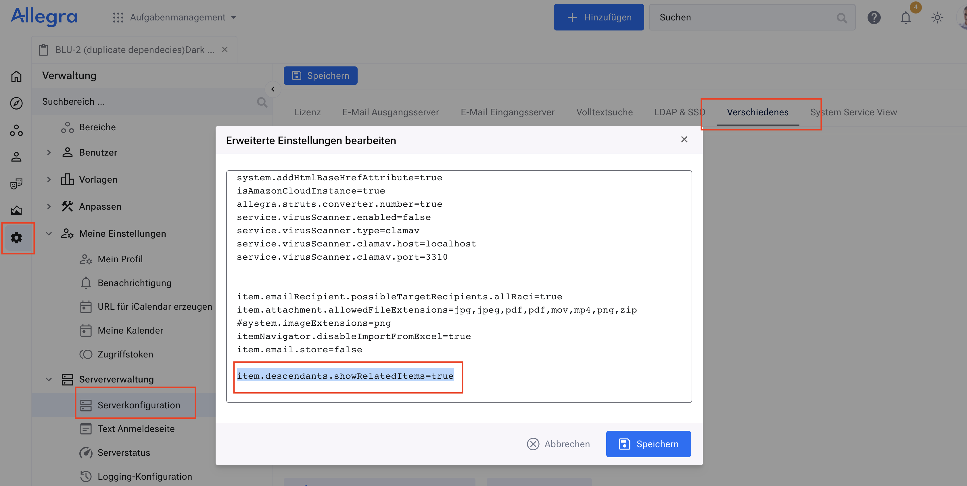 Einstellung Verwandte Vorgänge